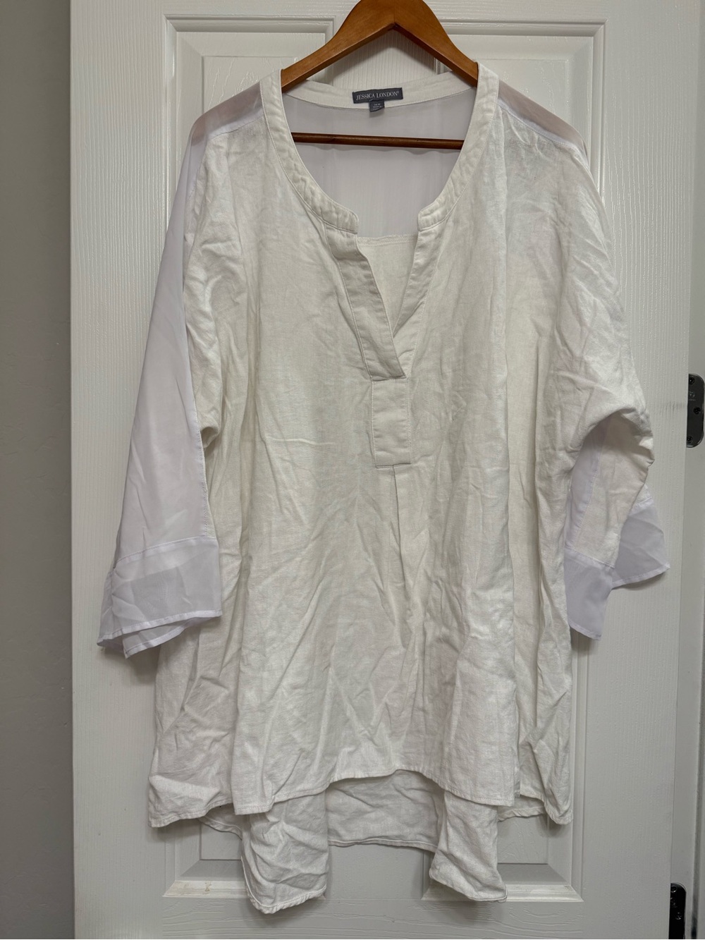 Jessica London White Linen Blend Hi-Low Tunic Blouse Size 26W